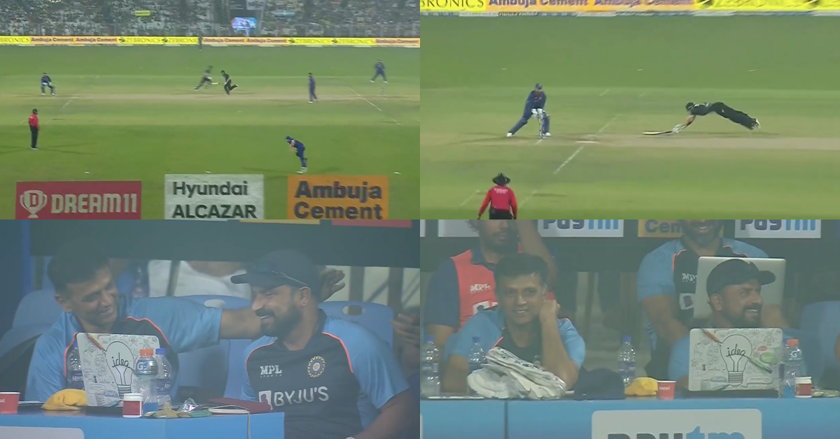 IND vs NZ 2021: Watch - Rahul Dravid Pats Fielding Coach T Dilip's Back After Ishan Kishan Runs Out Mitchell Santner With A Direct Hit