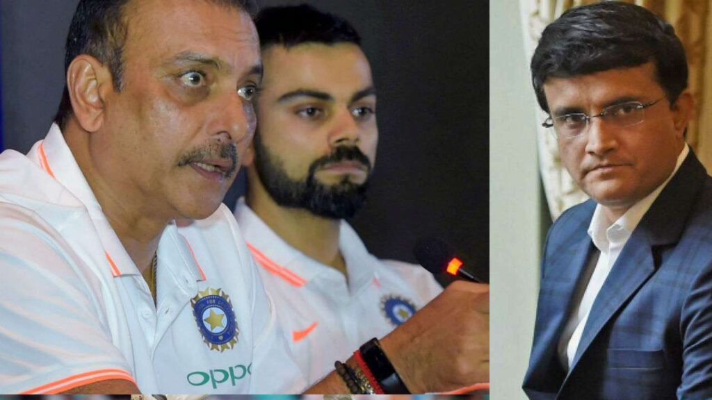 Ravi Shastri, Virat Kohli, Sourav Ganguly. Photo- PTI