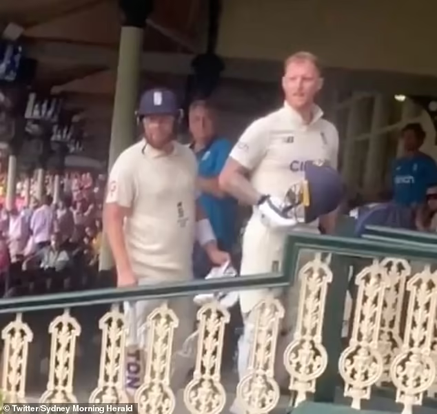Ben Stokes and Jonny Bairstow react to unruly fan. Photo- Twitter