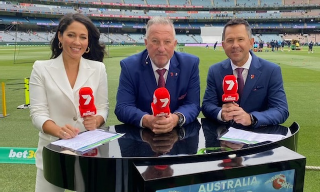 Mel McLaughlin, Sir Ian Botham, Ricky Ponting for Channel 7. Photo-Twitter