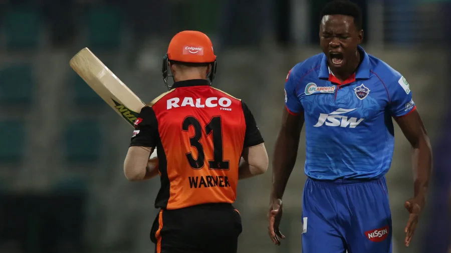 David Warner and Kagiso Rabada. Photo- IPL