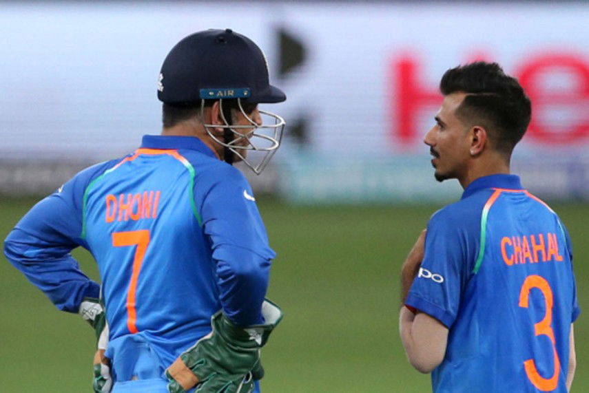 MS Dhoni and Yuzvendra Chahal. Photo- AP