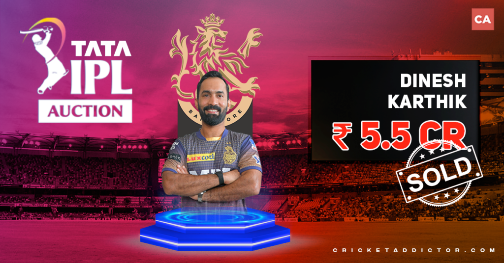 Dinesh Karthik Bought By Royal Challengers Bangalore (RCB) For INR 5.50 Crores In IPL 2022 Mega Auction
