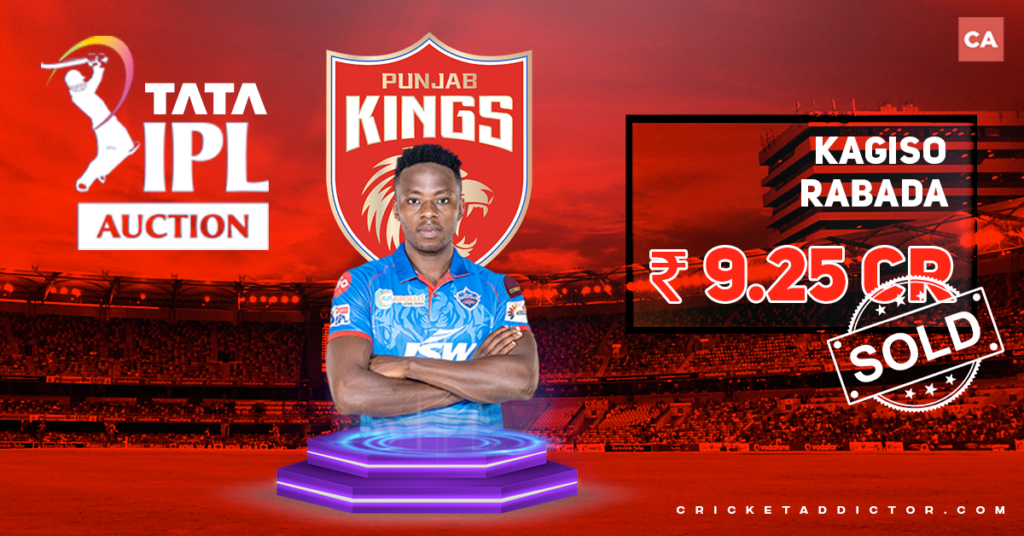 Kagiso Rabada Bought By Punjab Kings For INR 9.25 Crores In IPL 2022 Mega Auction