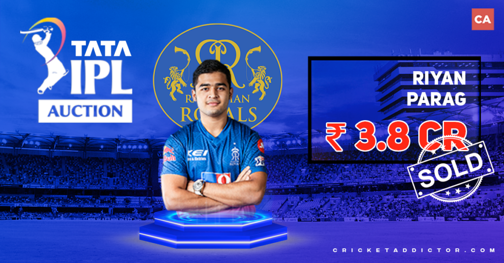 Riyan Parag Bought By Rajasthan Royals (RR) For INR 3.80 Crores In The IPL 2022 Mega Auction