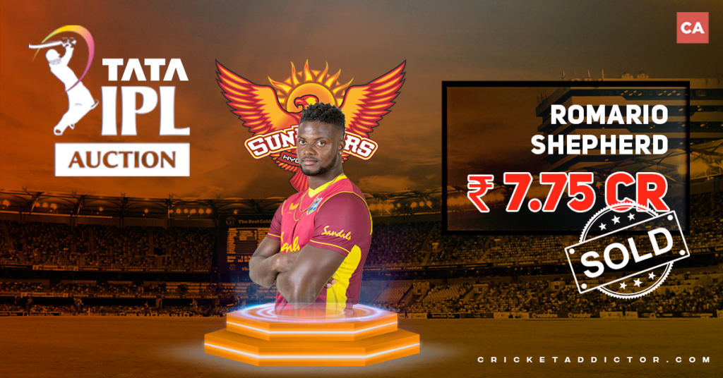 Romario Shepherd Bought By Sunrisers Hyderabad For INR 7.75 Crores In The IPL 2022 Mega Auction