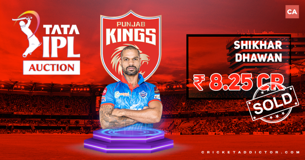 Shikhar Dhawan Bought By Punjab Kings For INR 8.5 Crores In IPL 2022 Mega Auction