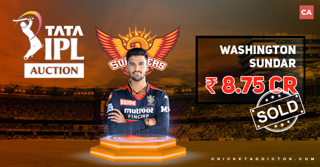 Washington Sundar Bought By Sunrisers Hyderabad For INR 8.75 Crores In IPL 2022 Mega Auction