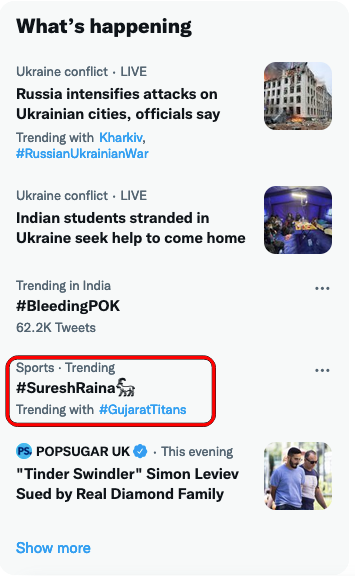 Suresh Raina is currently trending on twitter along with IPL franchise Gujarat Titans