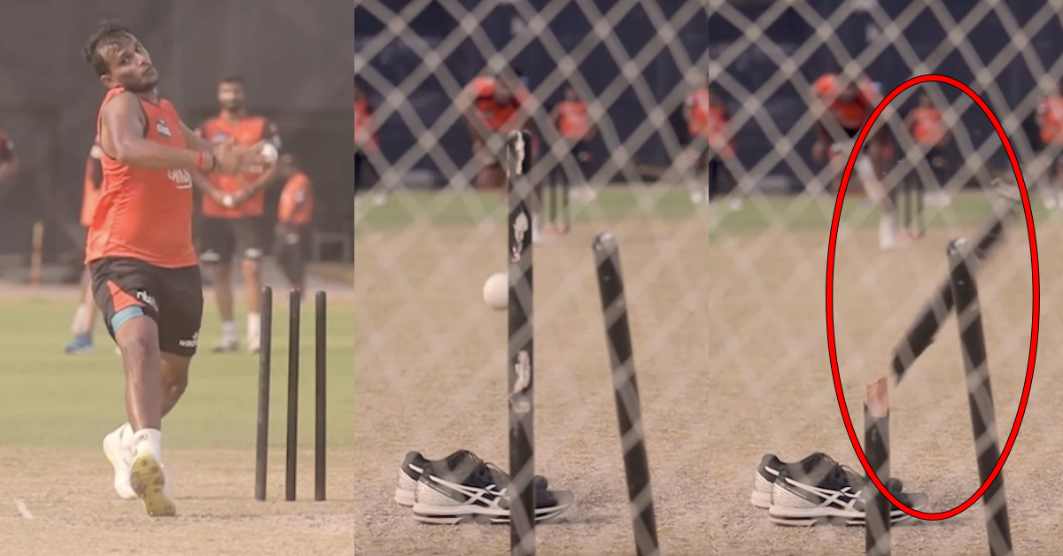 Watch: T Natarajan Cracks A Stump On Return To Nets At The SRH Camp