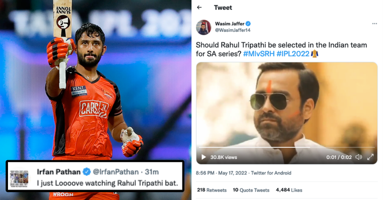 MI vs SRH: Twitter Reacts As Rahul Tripathi Hits Scintillating 76 Off 44 In Must-Win Game For SRH
