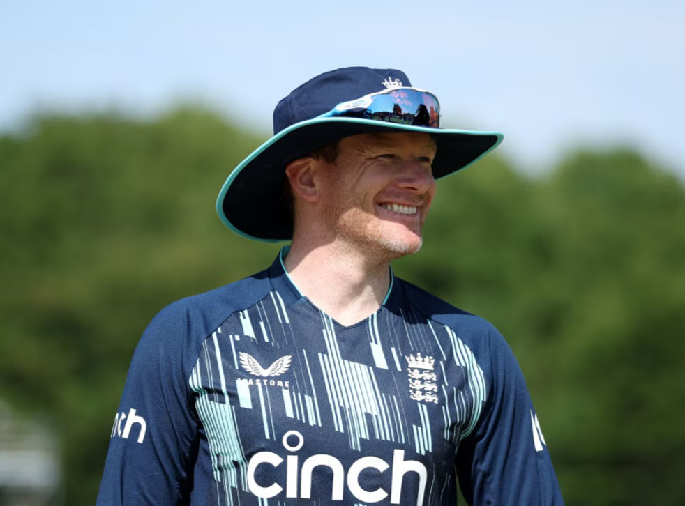 AMSTELVEEN, NETHERLANDS - JUNE 19: Eoin Morgan of England looks on during the second One Day International between Netherlands and England at VRA Cricket Ground on June 19, 2022 in Amstelveen, Netherlands. (Photo by Philip Brown/Popperfoto/Popperfoto via Getty Images)
