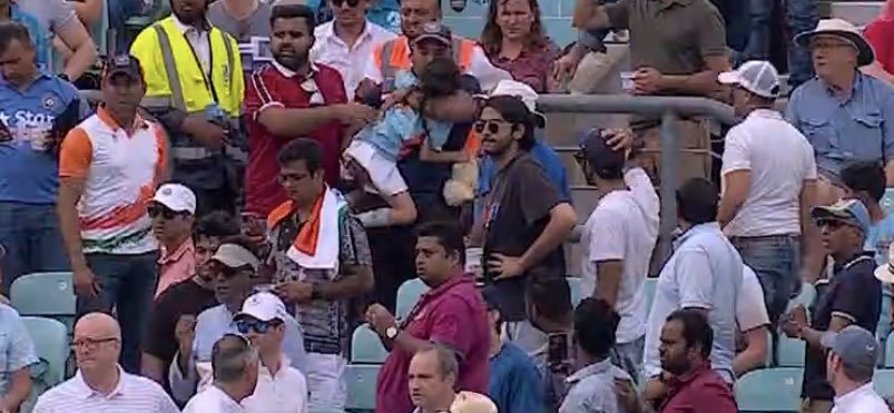 Rohit Sharma's six hits a young child in stands. PC- Twitter