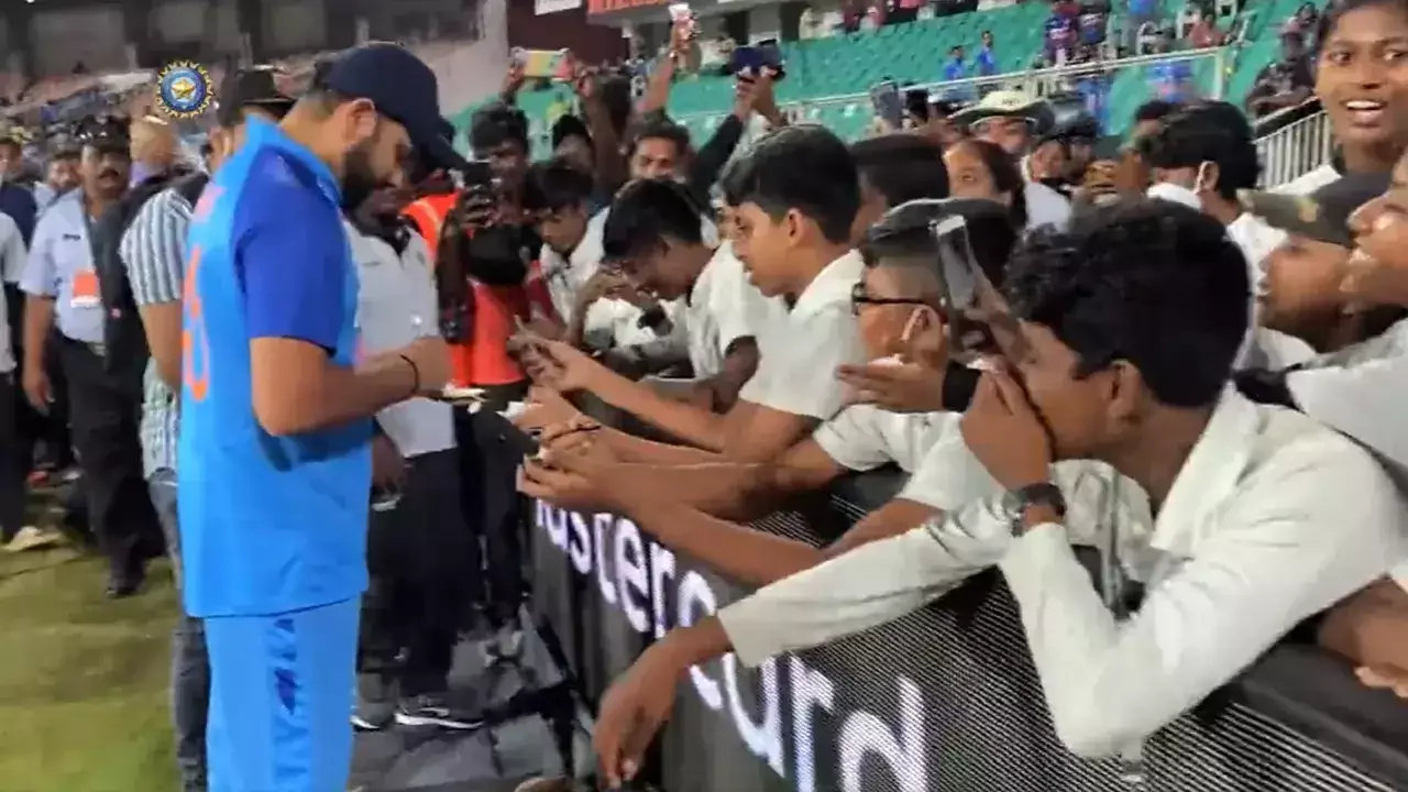 Rohit Sharma interacts with little fans