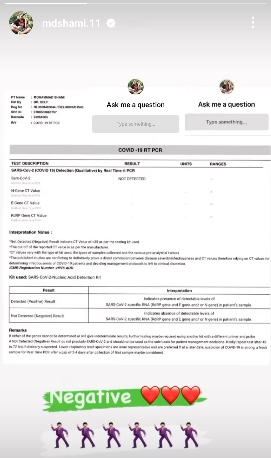 Mohammed Shami Covid-19 Negative 