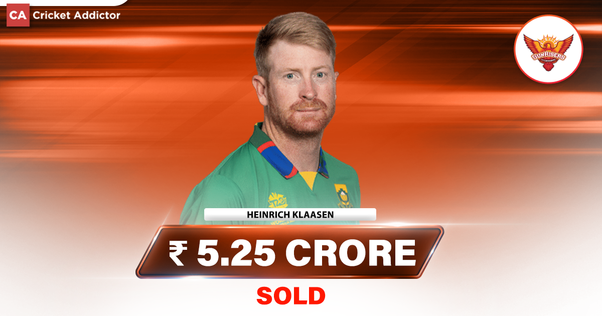 IPL Auction 2023- Heinrich Klaasen Bought By Sunrisers Hyderabad (SRH) For 5.25 Crores