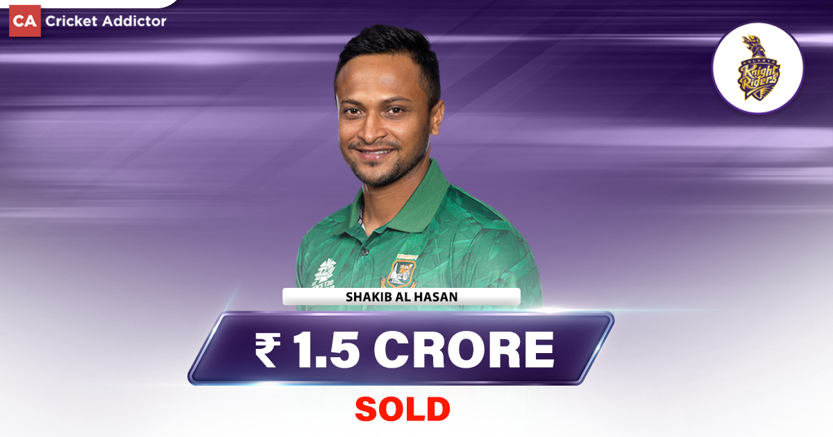 IPL Auction 2023- Shakib Al Hasan Bought By Kolkata Knight Riders (KKR) For 1.5 Crores