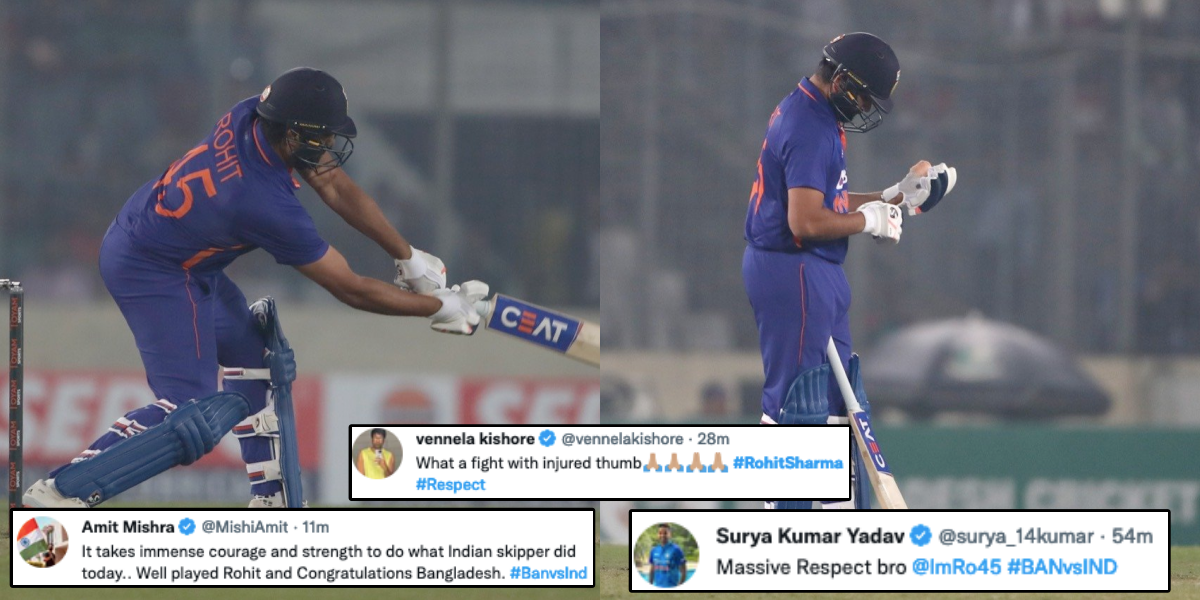 “Respect For Fighting Till The End” – Twitter Hails Rohit Sharma As He Bats With Injured Thumb In IND vs BAN 2nd ODI