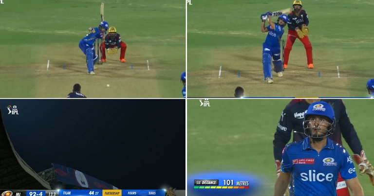 RCB vs MI: Watch - Nehal Wadhera Smashes A Gigantic 101-Metre Six To Karn Sharma