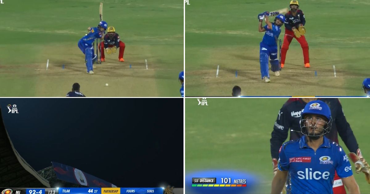 RCB vs MI: Watch - Nehal Wadhera Smashes A Gigantic 101-Metre Six To Karn Sharma