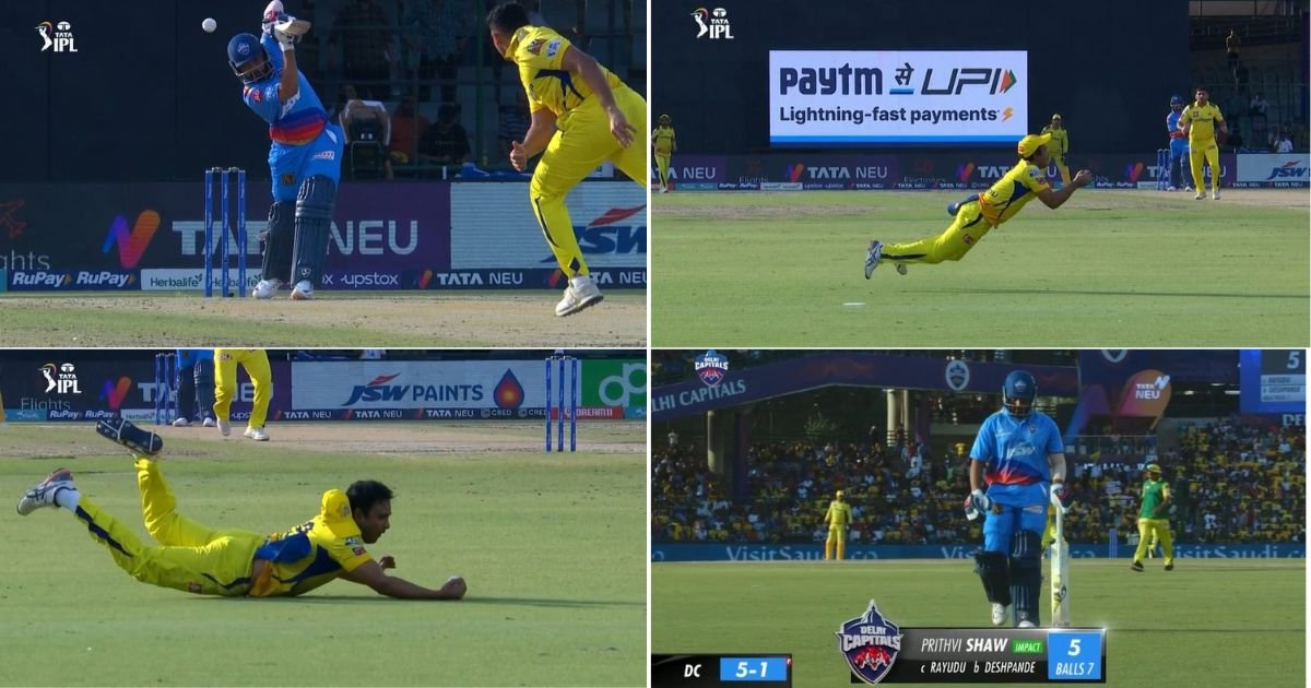 DC vs CSK: Watch - Ambati Rayudu Takes An Unbelievable Flying Catch To Dismiss Prithvi Shaw Cheaply