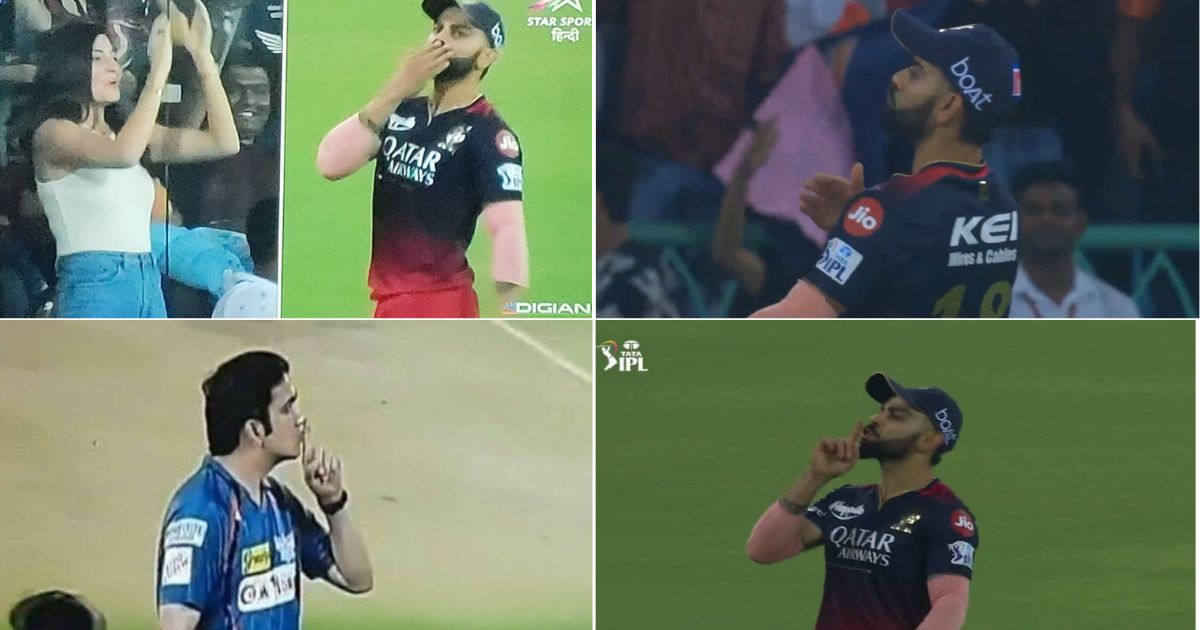 LSG vs RCB: Watch- Virat Kohli Shuts Down Gautam Gambhir With Finger On The Lips Celebration As He Blows A Kiss To Anushka Sharma