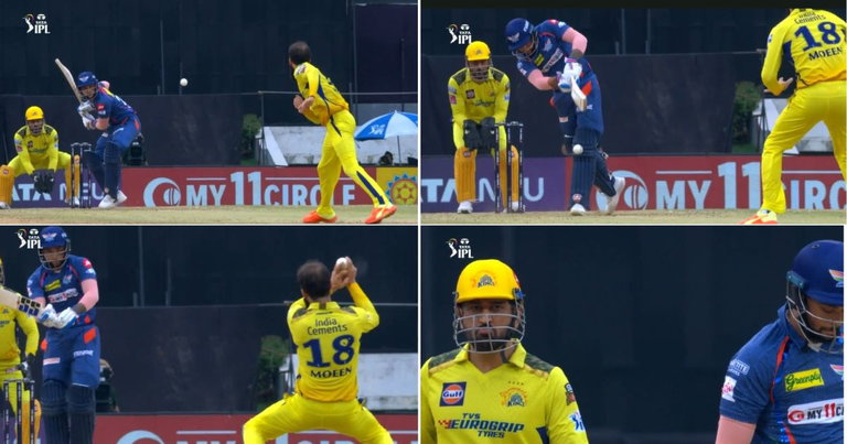 LSG vs CSK: Watch - Moeen Ali Impresses MS Dhoni As He Completes A Wonderful Caught And Bowled To Send Back&nbsp;Karan&nbsp;Sharma