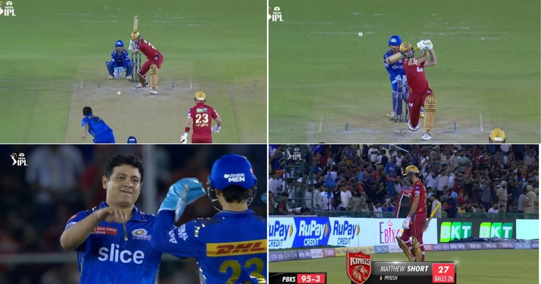 PBKS vs MI: Watch - Piyush Chawla Disturbs Matthew Short's Off-stump With A Googly As The Batter Misses The Delivery&nbsp;Altogether