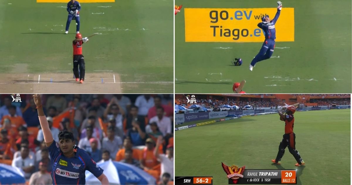 SRH vs LSG: Watch - Quinton de Kock Times His Jump Perfectly And Plucks A Terrific One-handed Catch To Send Back Rahul Tripathi