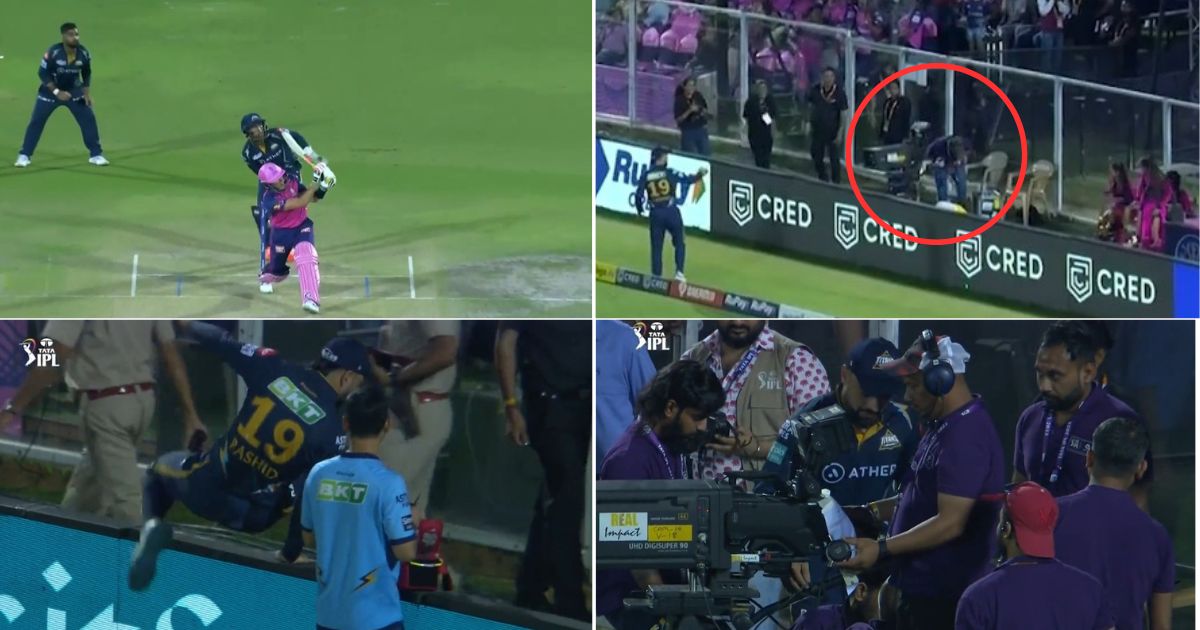RR vs GT: Watch - Rashid Khan's Heartwarming Gesture For Cameraman After Latter Is Hit By A Trent Boult Six