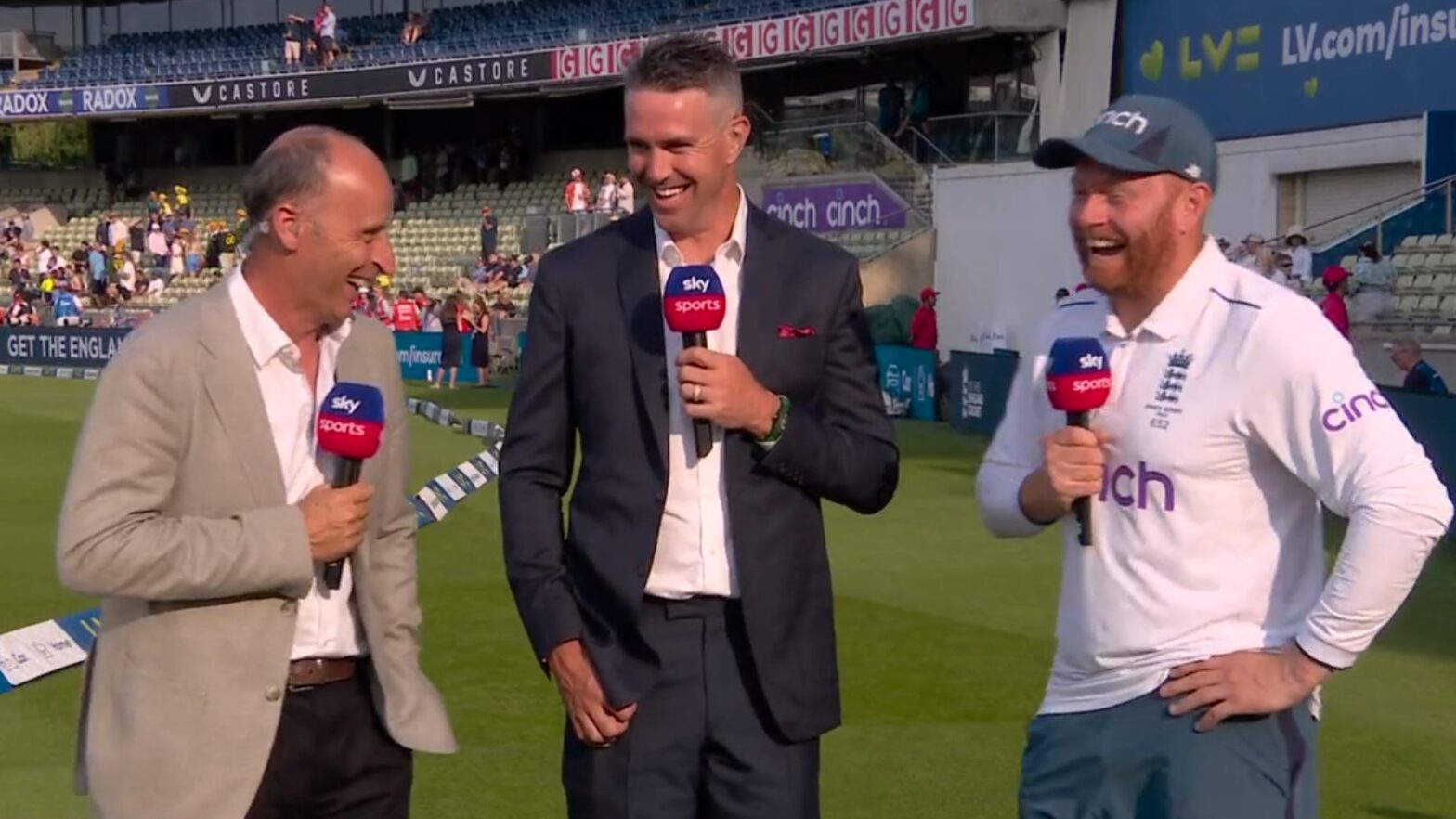 Kevin Pietersen, Nasser Hussain and Jonny Bairstow