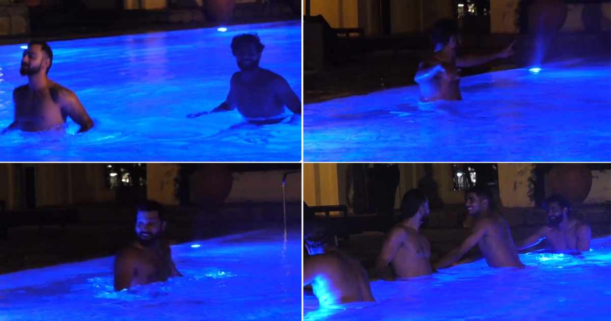 Indian players enjoy in swimming pool