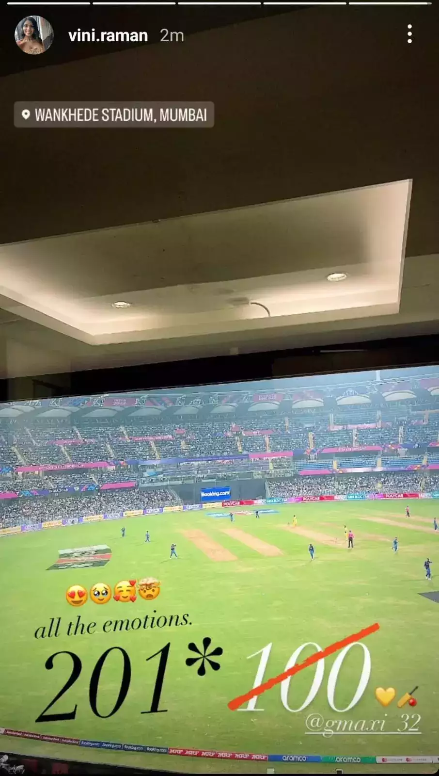 Glenn Maxwell's wife Vini Raman's Instagram story 