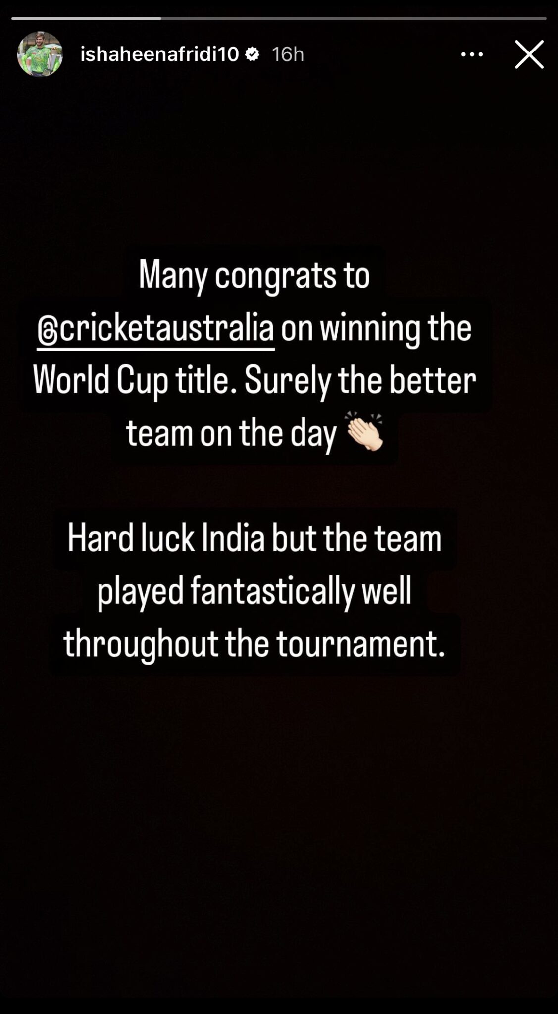 Shaheen Afridi’s Instagram post 