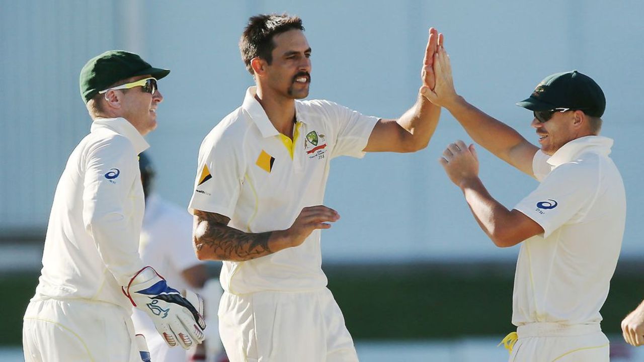 Brad Haddin, David Warner and Mitchell Johnson