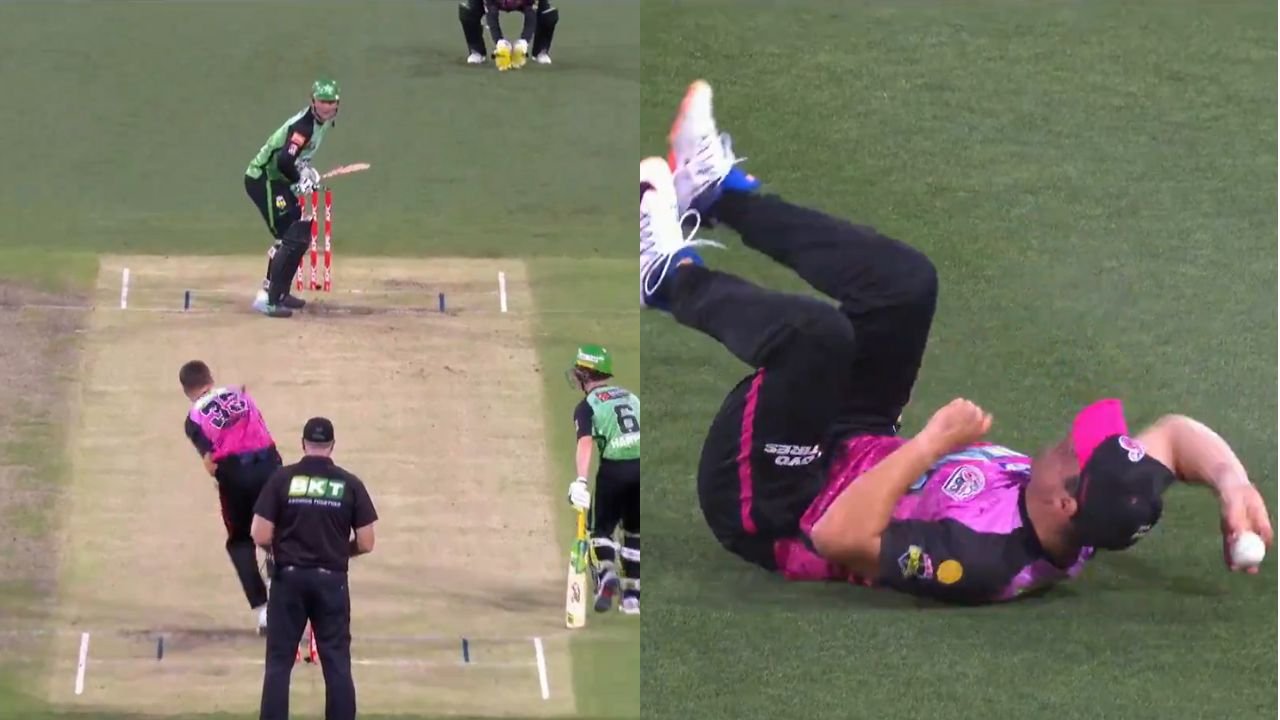 Moises Henriques takes a one handed grab against Melbourne Stars