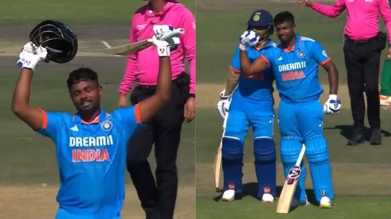 Watch - Sanju Samson Flexes His Muscles After Completing Maiden ODI Ton