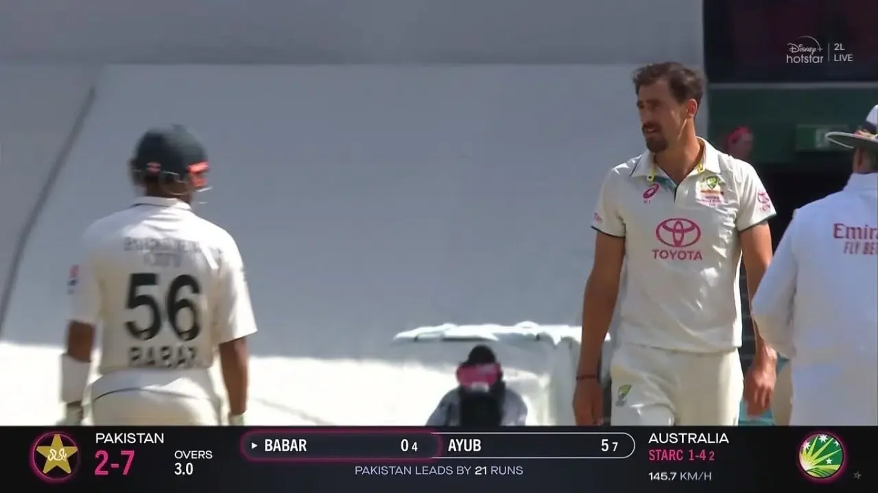 Babar Azam and Mitchell Starc involved in a heated exchange
