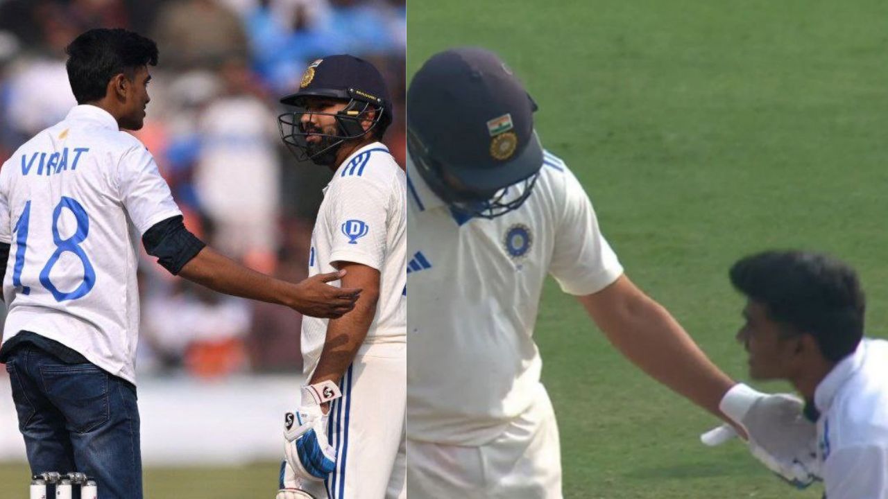 Fan touches Rohit Sharma's feet