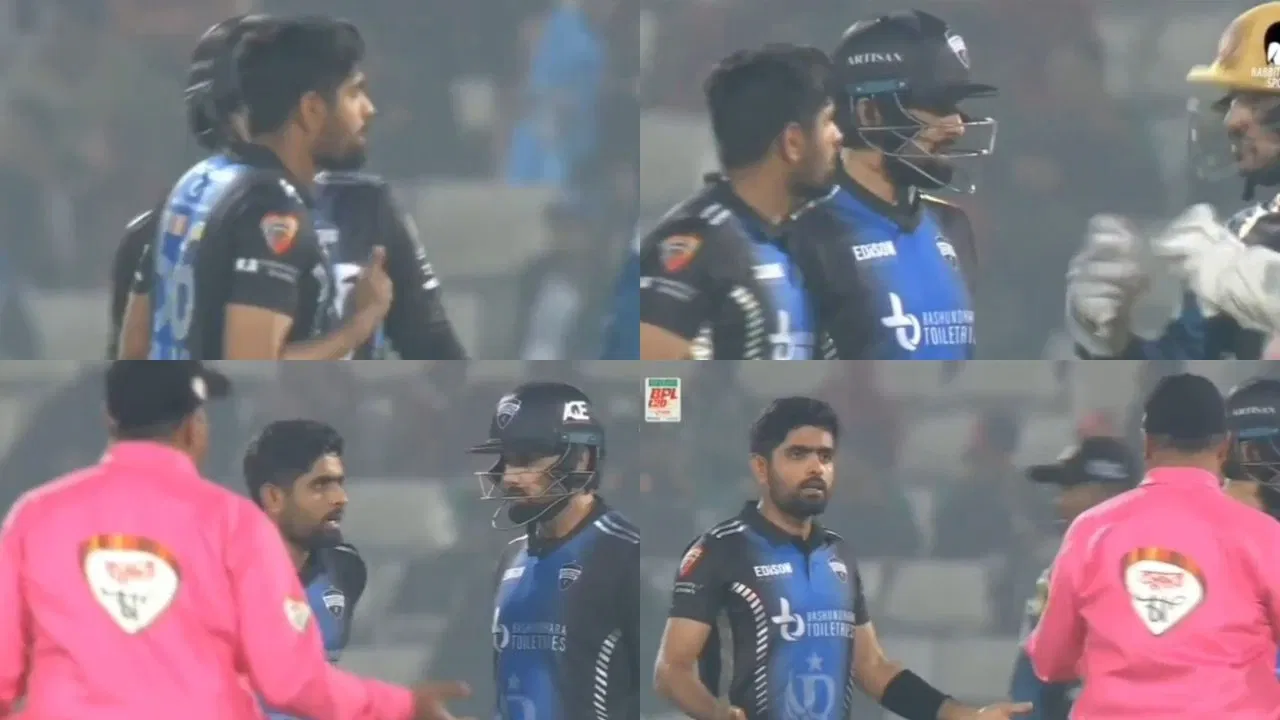 Irfan Sukkur&nbsp;and Babar Azam fight