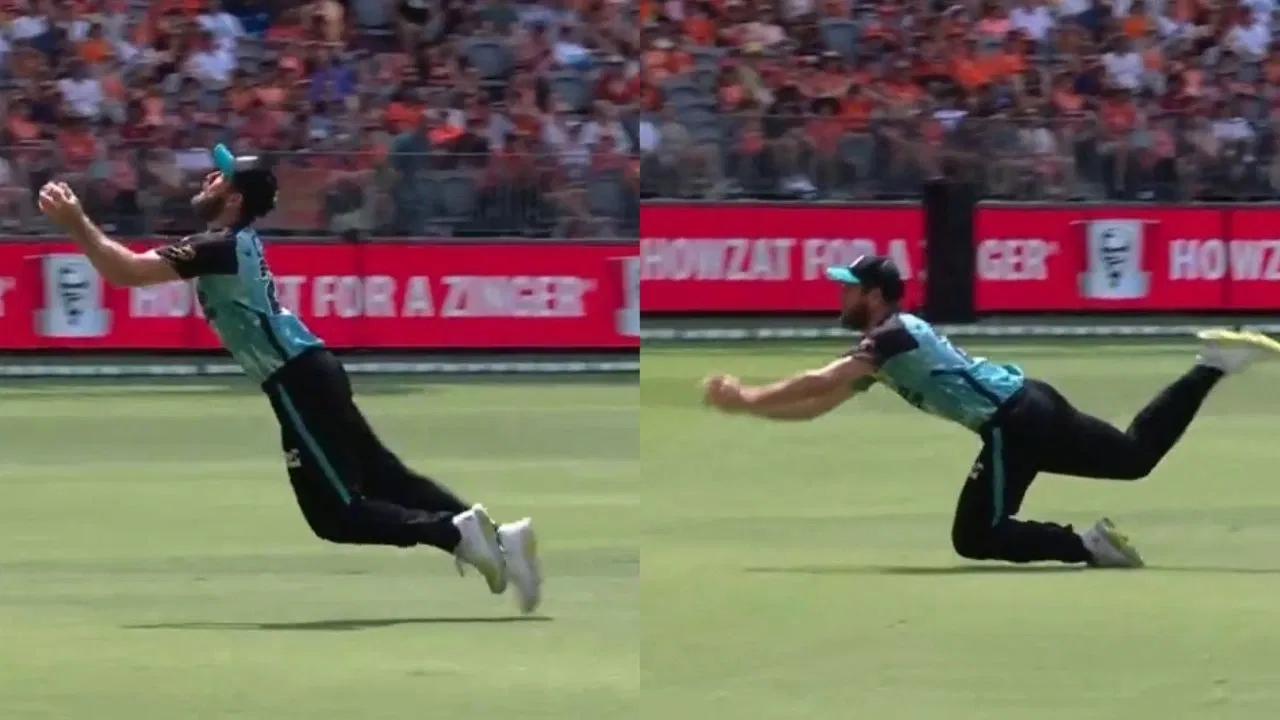 Michael Neser hangs onto another classic catch in the outfield in BBL