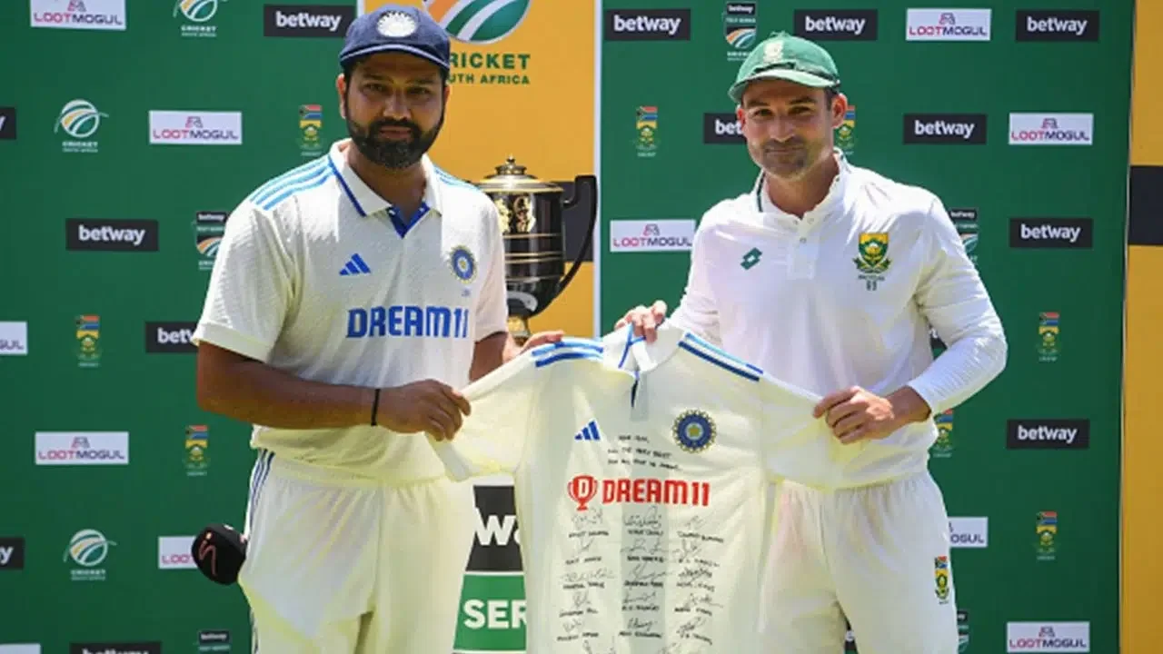 Newlands, India skipper Rohit Sharma presents signed jersey to Dean Elgar