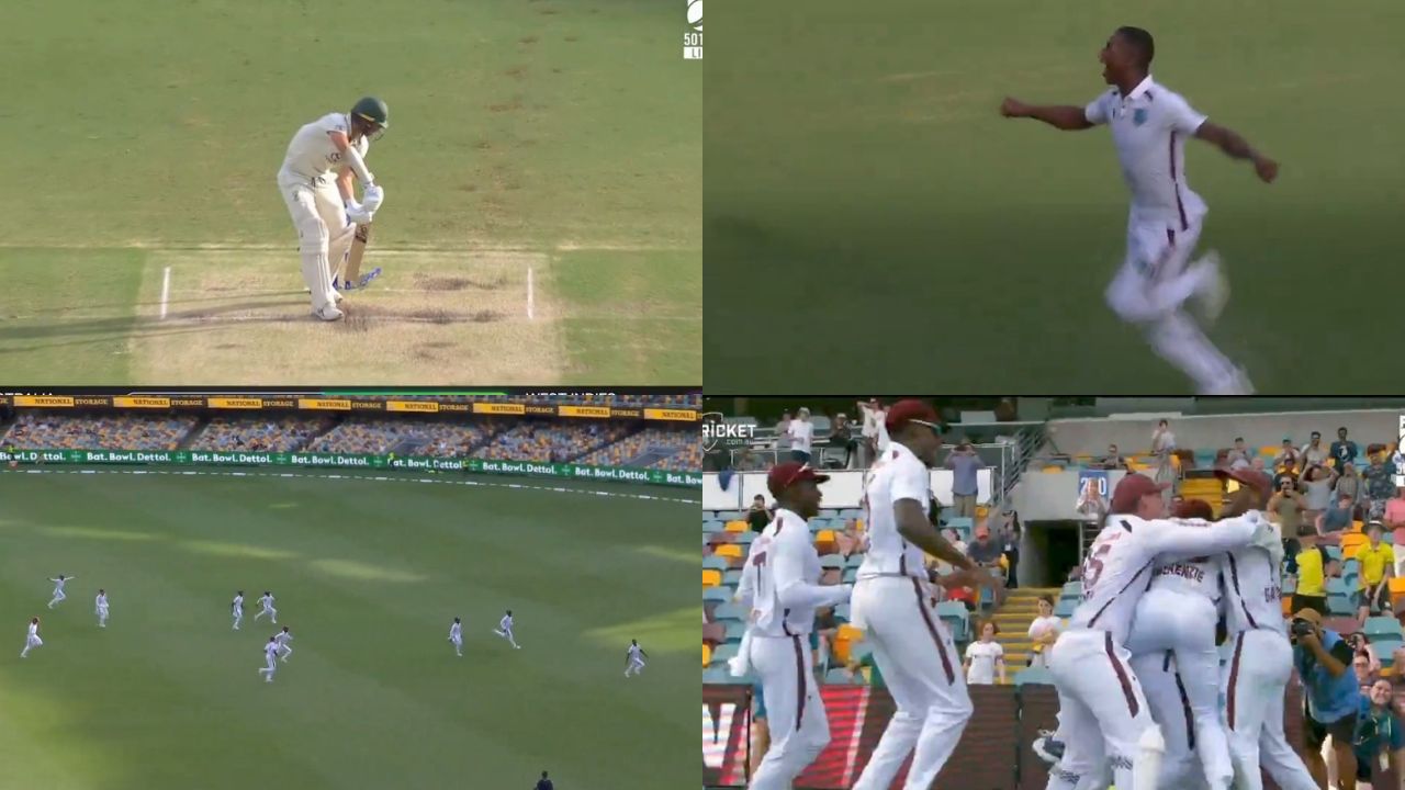 Shamar Joseph and West Indies' wild celebration