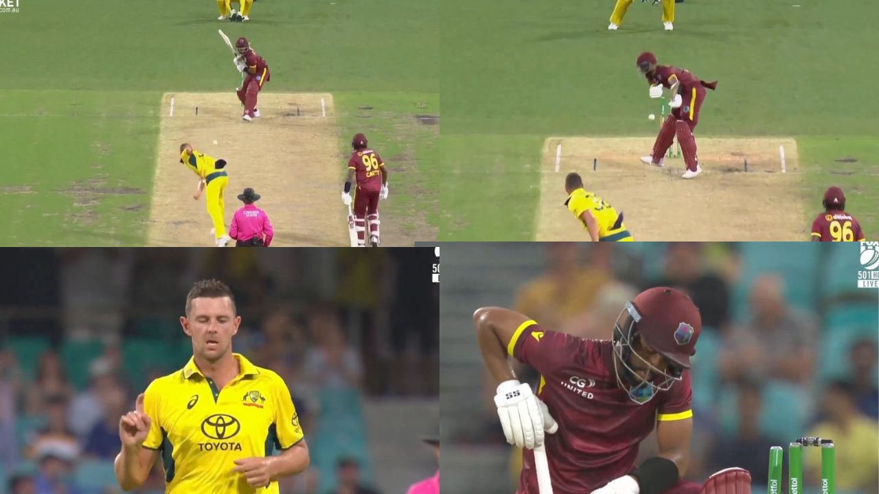 Josh Hazlewood has castled Shai Hope with a borderline unplayable delivery