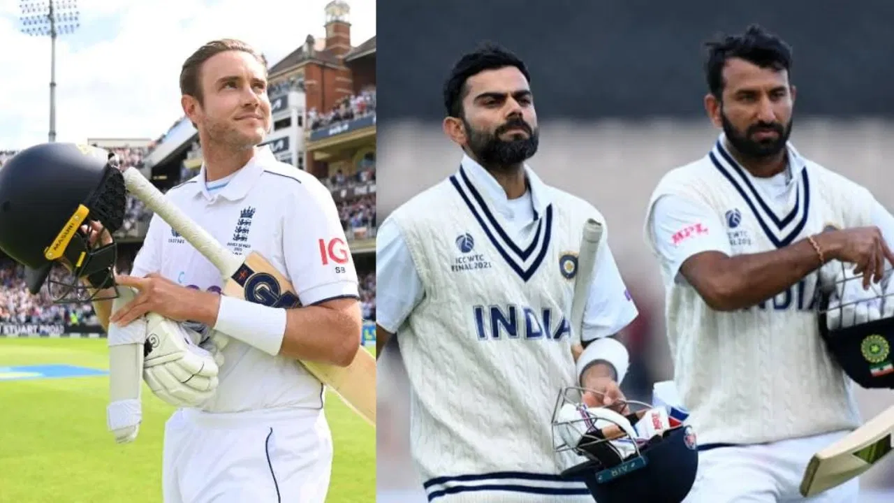 Stuart Broad, Virat Kohli, Cheteshwar Pujara