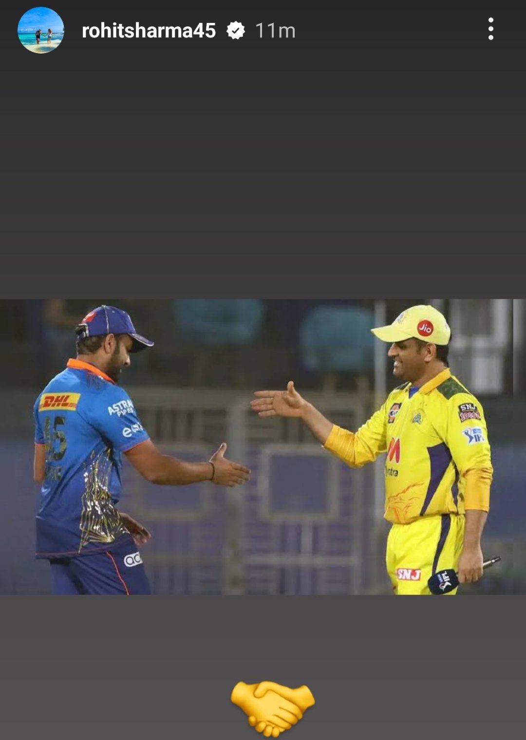 Rohit Sharma's Instagram story for Rohit Sharma.