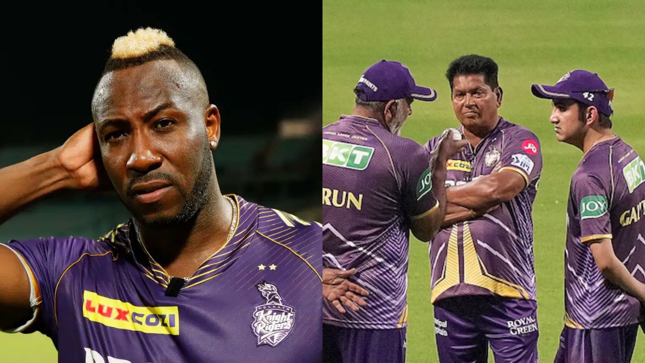 Andre Russell and KKR head coach Chandrakant Pandit