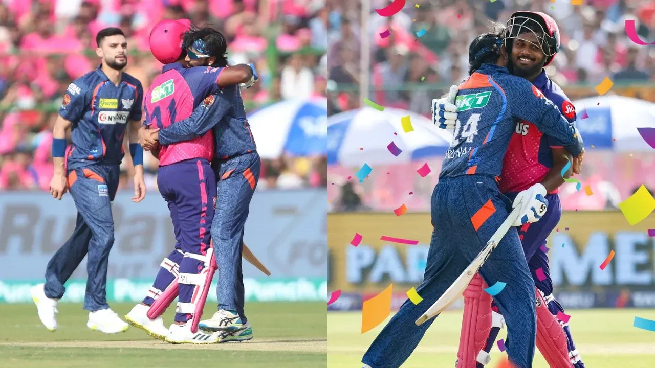 Krunal Pandya hugs Sanju Samson