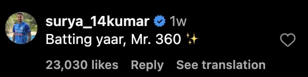 Suryakumar Yadav Instagram Comment