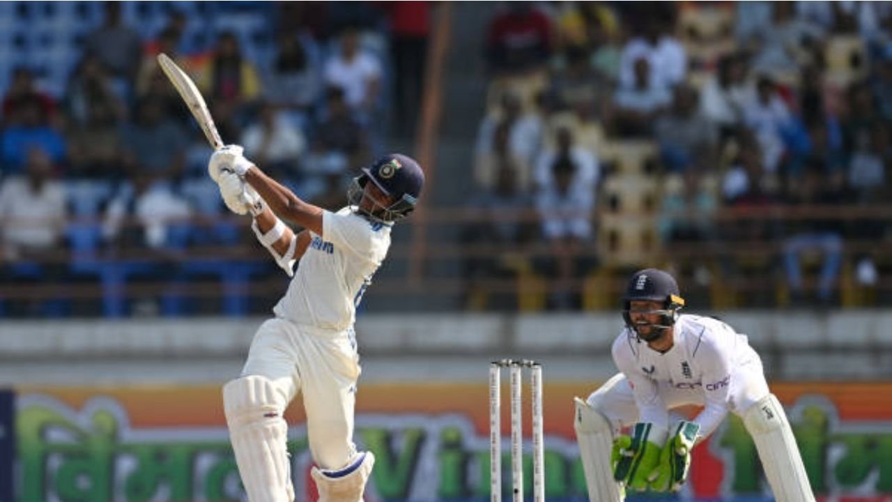 Yashasvi Jaiswal smacks a six for India